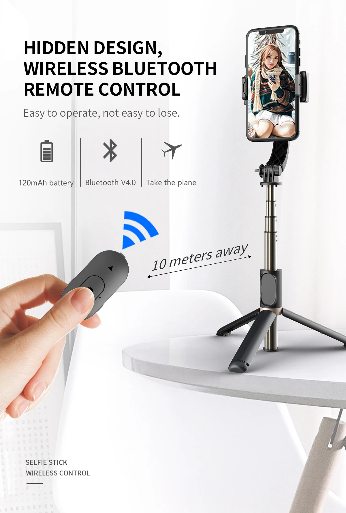 Wireless 360° Rotation Gimbals Stabilizer Selfie Stick Foldable Smartphone Tripod with Bluetooth Shutter Monopod for IOS Android