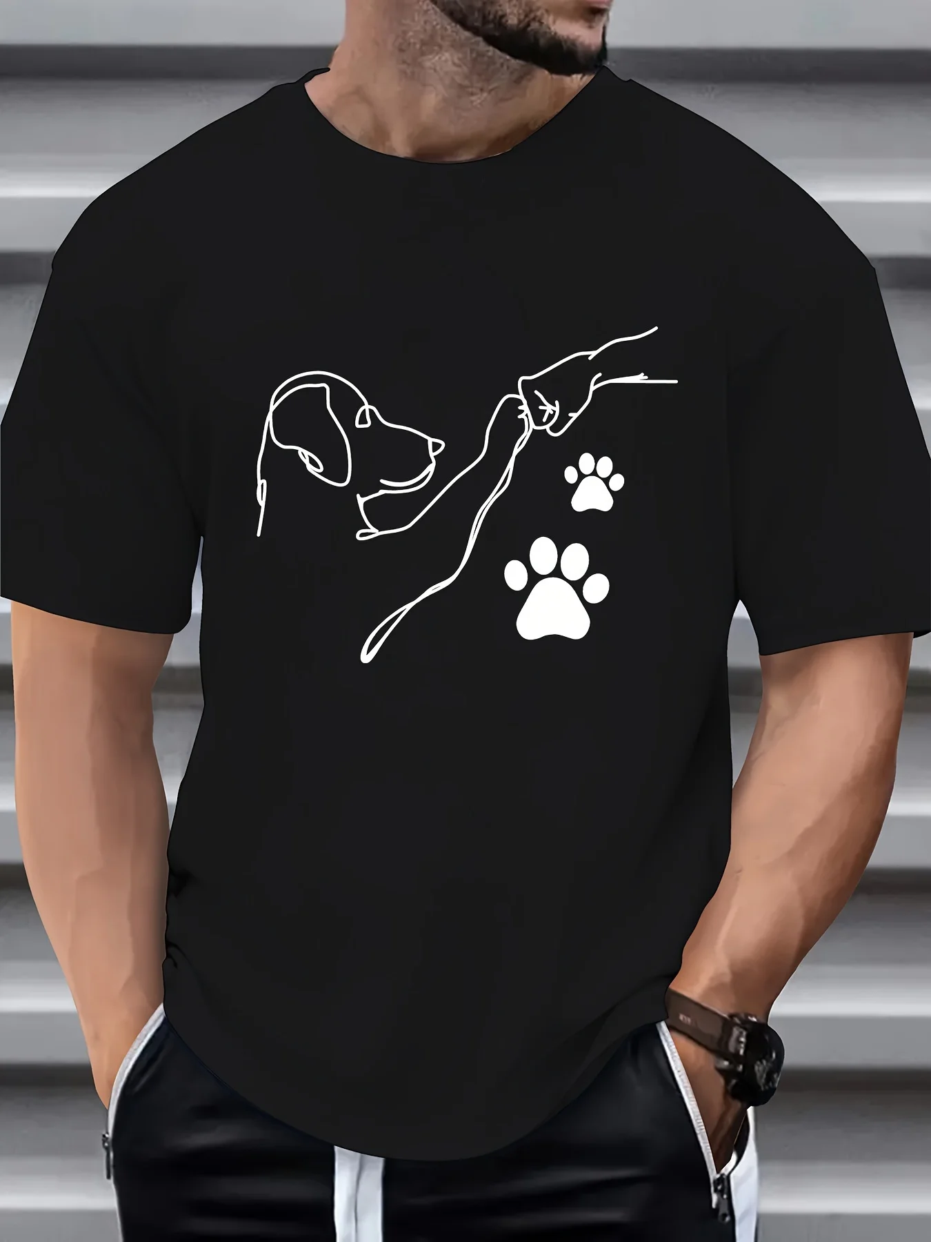 

Black 100% Cotton T-shirt Men Soft Breathable Comfortable Ideal Top Daily Wear Outdoor Excursions Casual Round-neck Pet Lovers