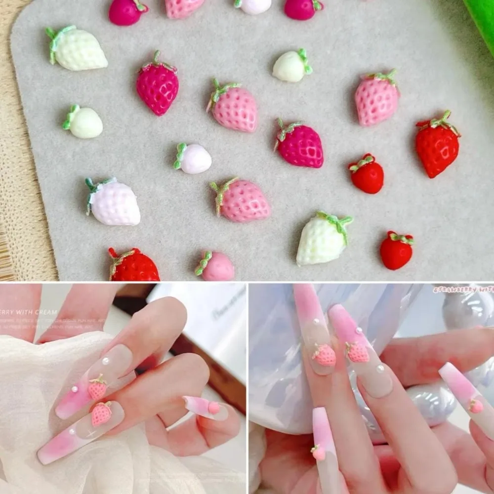 50 pezzi in resina fragola decorazioni per unghie macaron colorato cartone animato nail art charms unghie simulate artigianato adesivi per unghie fragola