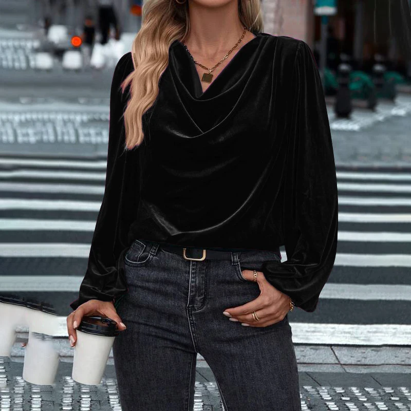 

Autumn Spring Korean Velvet Blouses for Women 2025 New Loose Pile Collar Long Sleeve Shirts Women Ladies Casual Tops