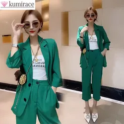 2022 Summer New Korean Fashion Elegant Women's Pants Suit Casual Balazer Jacket Trousers Two-piece Set Female Office Tracksuit