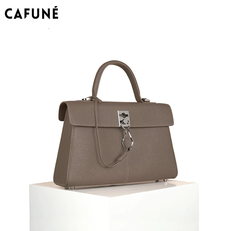 2024 CAFUNE Women\'s Cowhide Vintage Briefcase Stance Wallet Shoulder Crossbody Carry Bag Messenger Handbag Bolsas Femininas