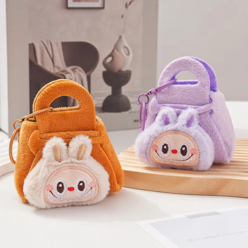 Nuevo Labubu, monedero de felpa, llaveros Pop Marts Monster, colgantes para bolsos, muñecas Kawaii, Mini billetera, llaveros para niños, alma portátil