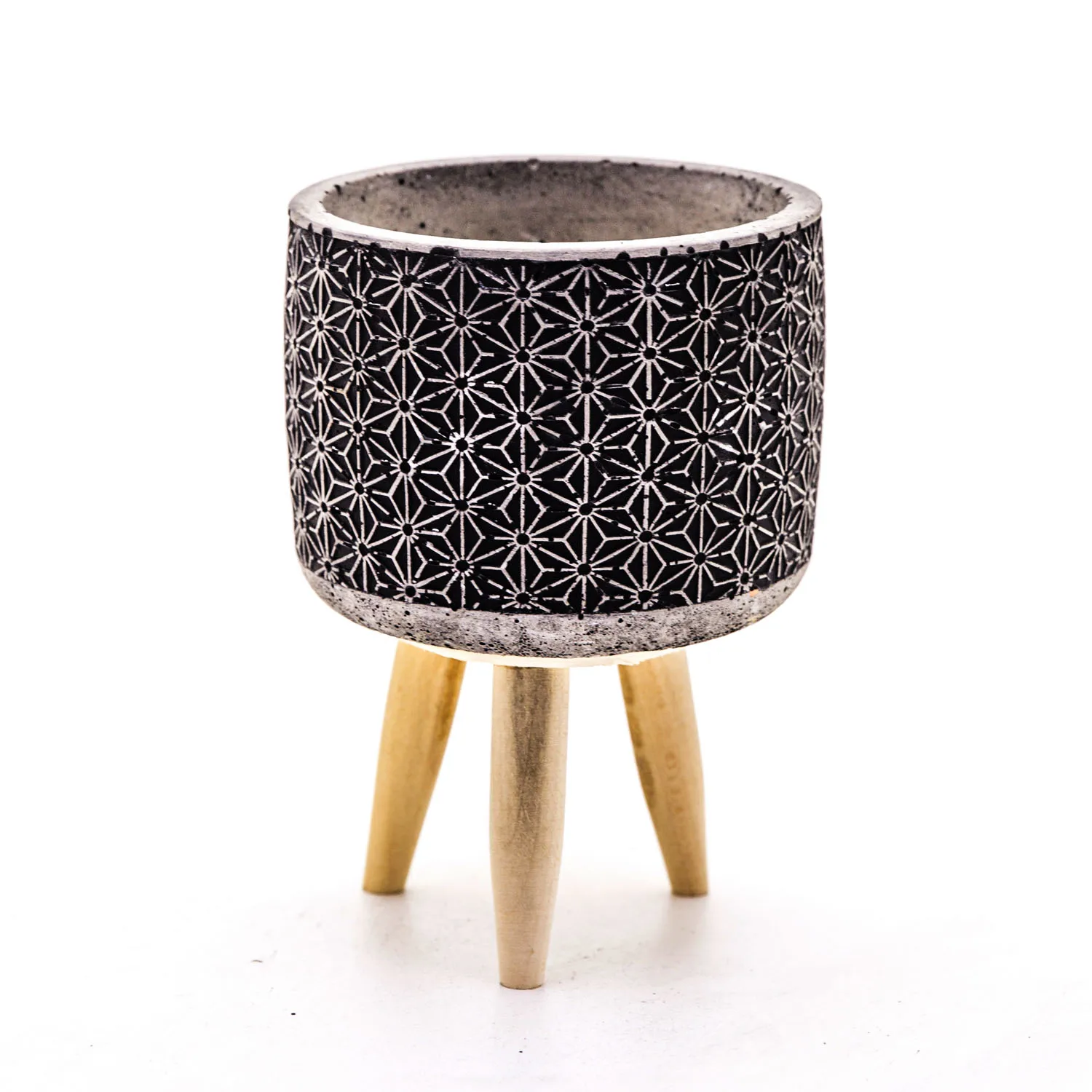 Black concrete potted star patterned black concrete flower pot 12x17,5 Cm