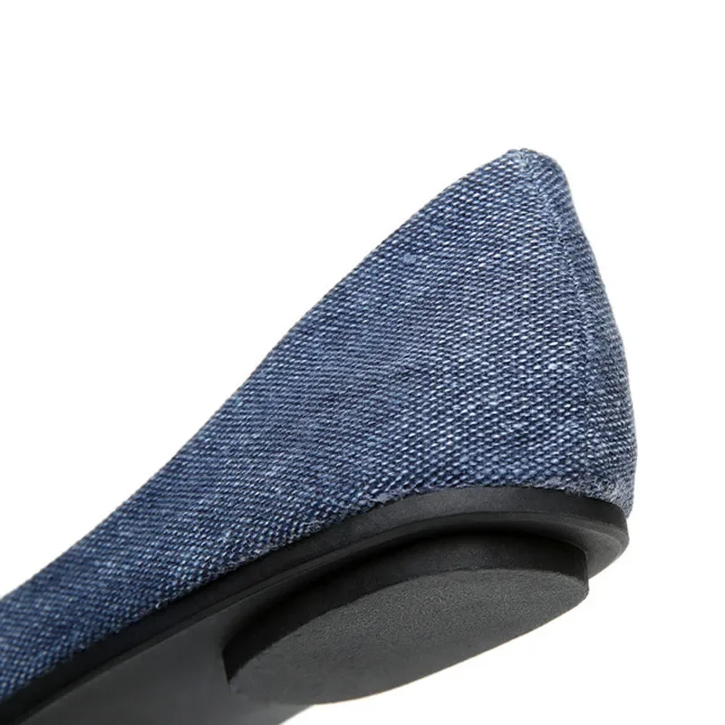 TIMETANG New Women Soft Denim Flats Blue Fashion High Quality Basic Pointy Toe Ballerina Ballet Flat Slip On Office Shoes