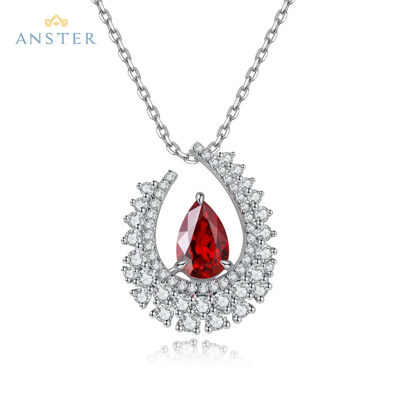 Elegant Women’s Sterling Silver Necklace with Genuine Lab Created 2 Carat Ruby Sapphire Emerald Pendant Hypoallergenic Dainty Ch