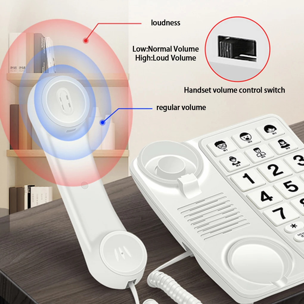 Входящий стационарный телефон большого объема с функцией повторного набора для пожилых людей и пожилых людей. Фиксированный домашний и офисный телефон. Громкий звук.