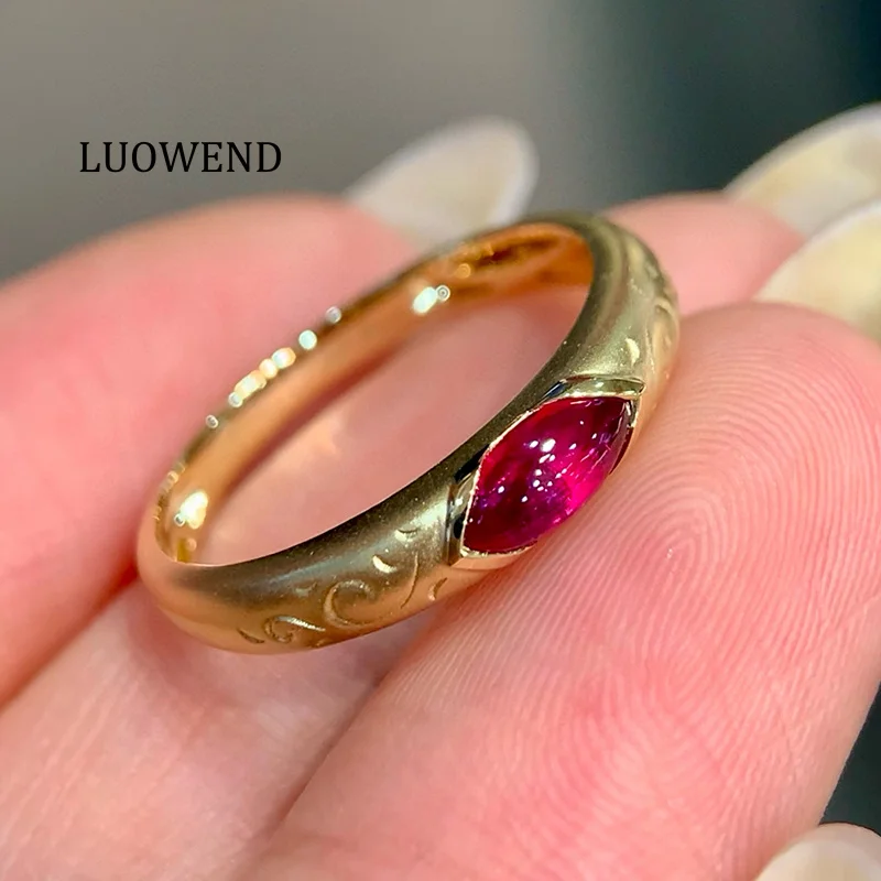 

LUOWEND 100% 18K Yellow Gold Rings Vintage Elegant Style Real Natural Ruby Engagement Ring for Women High Gemstone Jewelry