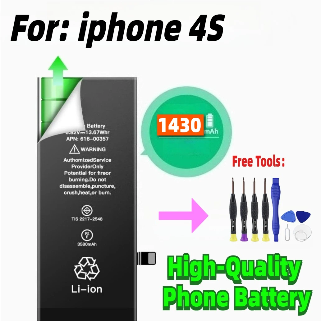 2023 Phone Battery for IPhone 4S IPhone4S with Free Repair Tools Kit 1430mAh Bateria Replacement