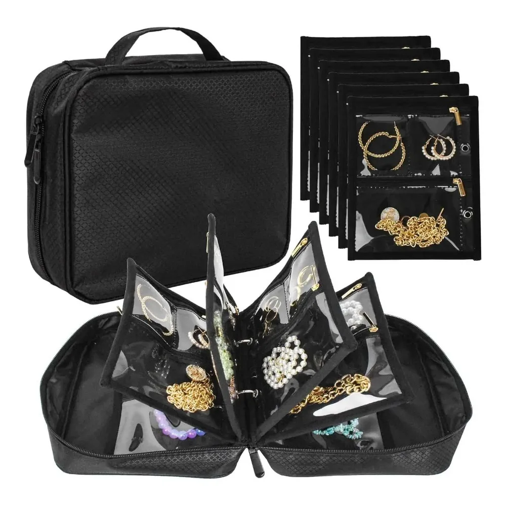 

Transparent PVC Jewelry Display Bag Zipper Multi-Layer Necklace Ring Packing Bag Portable Storage Case Earrings Organizer Travel