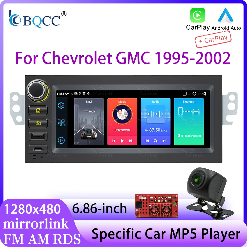 BQCC 6.86 Inch Single Din Car Stereo For Chevrolet GMC 1995-2002 Mirror Link Bluetooth RDS Reverse Image 7 Color Light USB Fast