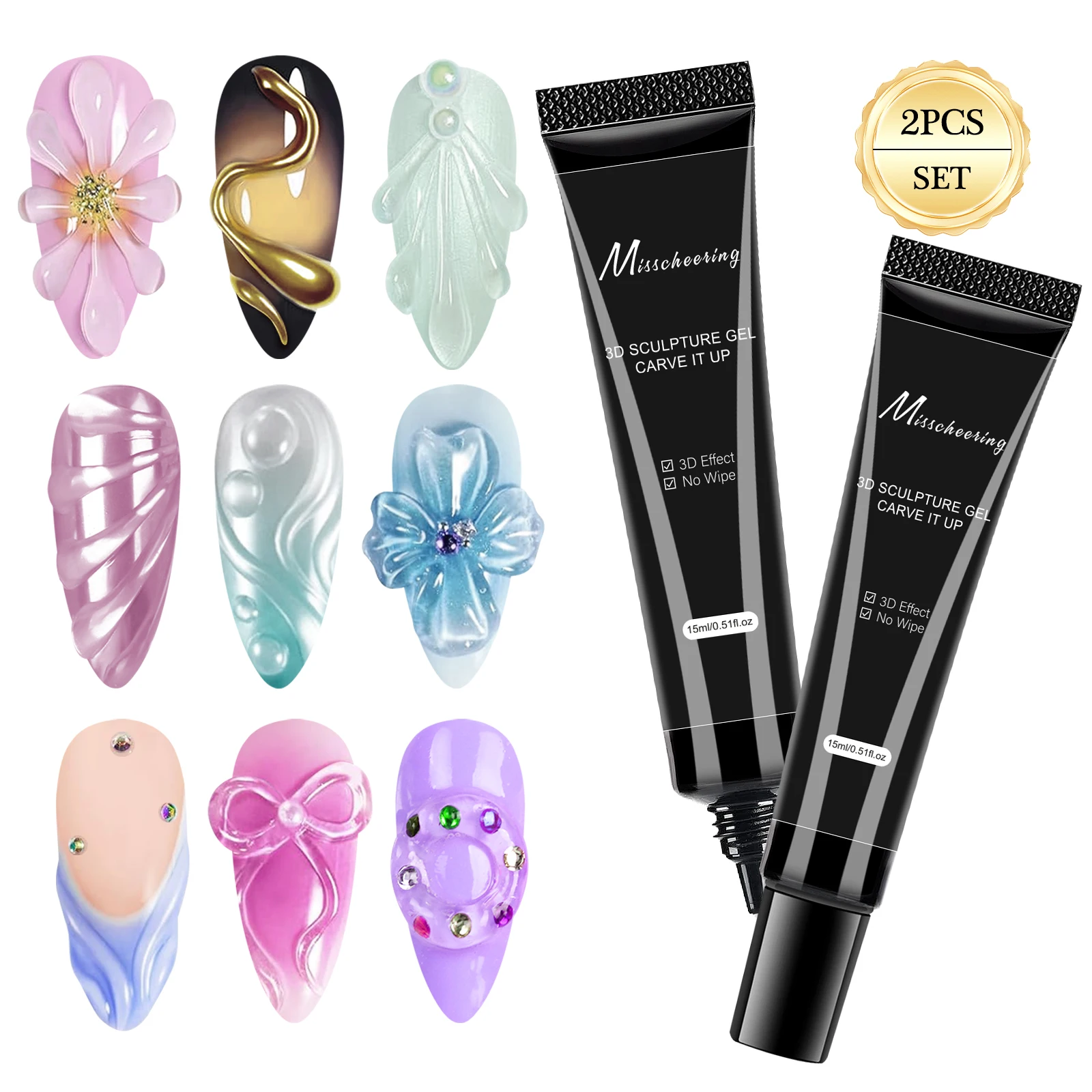 15 ml 3D Nail Art Gel - DIY-ontwerpen Waterdichte beeldgel Waterdichte Nail Art Design Gel voor ingewikkelde houtsnijwerk en vormen