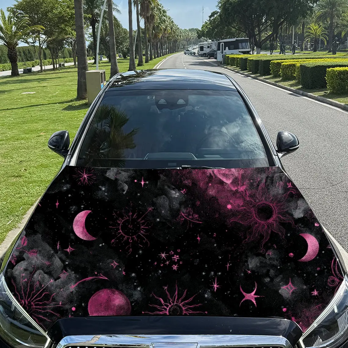 

Pink-purple Starry Sky Pattern car hood stickers, waterproof self-adhesive, scratch resistant, easy to stick, durable car PVC st