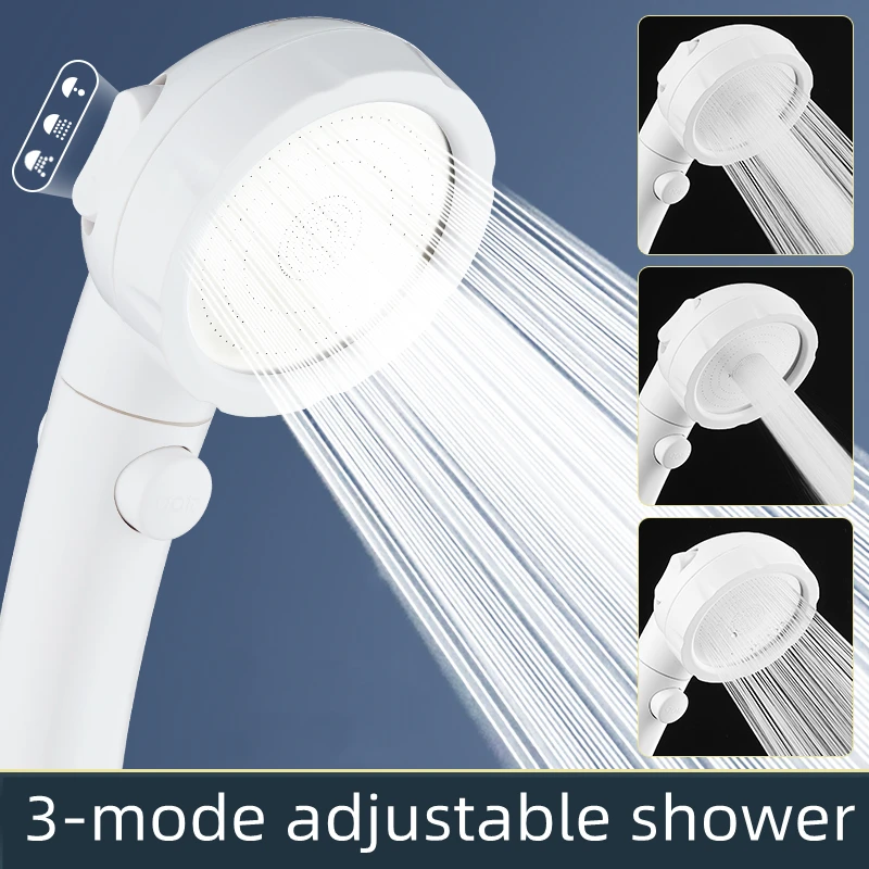 

Pressurized Shower Head High Pressure Water Saving 3-mode Adjustable Bathroom Accessories White Hand Shower Set