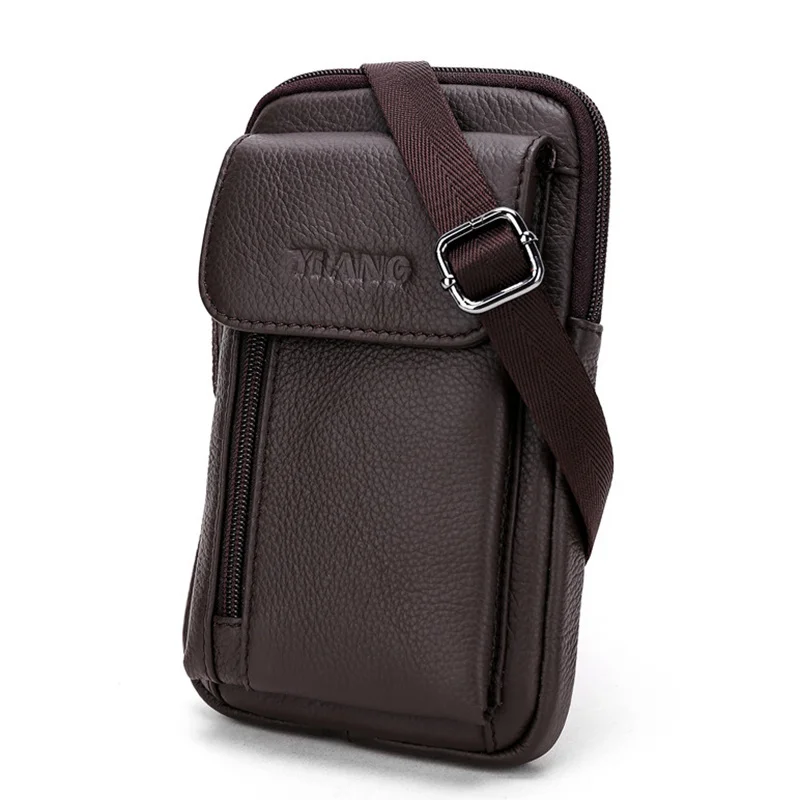 Heren Echt Lederen Mobiele Telefoon Hoesje Tas Tas Tas Tas Echte Koeienhuid Cross Body Fanny Mini Messenger Schouderriem Heuptassen