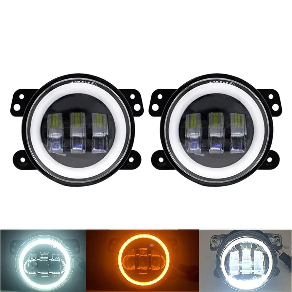 NLpearl 60W 4 Inch LED Fog Lights With White Halo Ring DRL Amber Turn Signal Lamp For Jeep Wrangler JK TJ LJ Dodge Chrysler