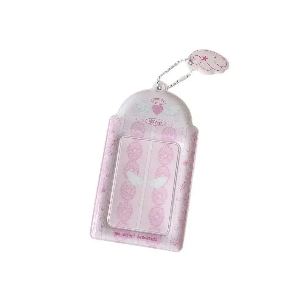 PVC Photocard Holder Keychain Cartoon Angel Wings Photo Frame Hanging Decoration Idol Card Display Protector for Student Girls