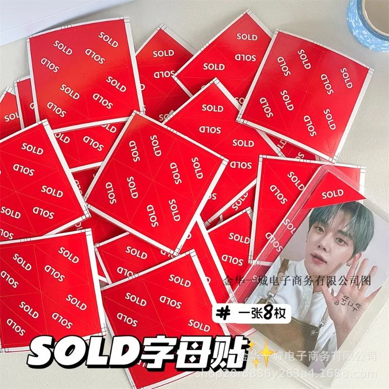 Creative Red White SOLD English Letter Triangle Stickers Kpop Star Photo Card Corner DIY Packing Selling Mark Label Stickers