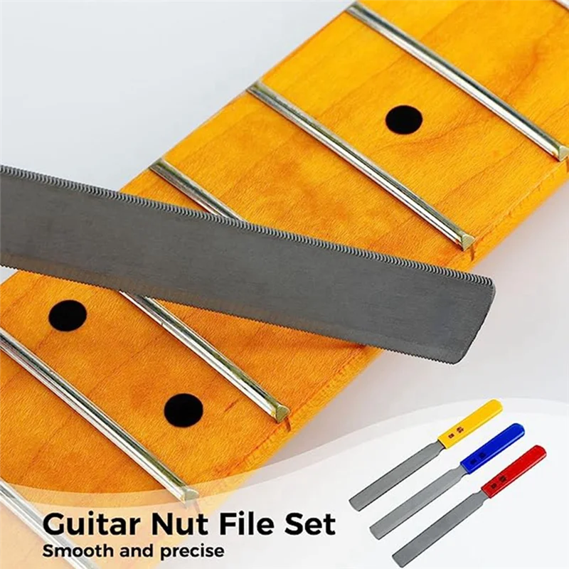 Practical 3 Pieces Conical Guitar Nut File Nut Slot File Set Double Edge Wire File Electric Bass Nut File Wire Tool