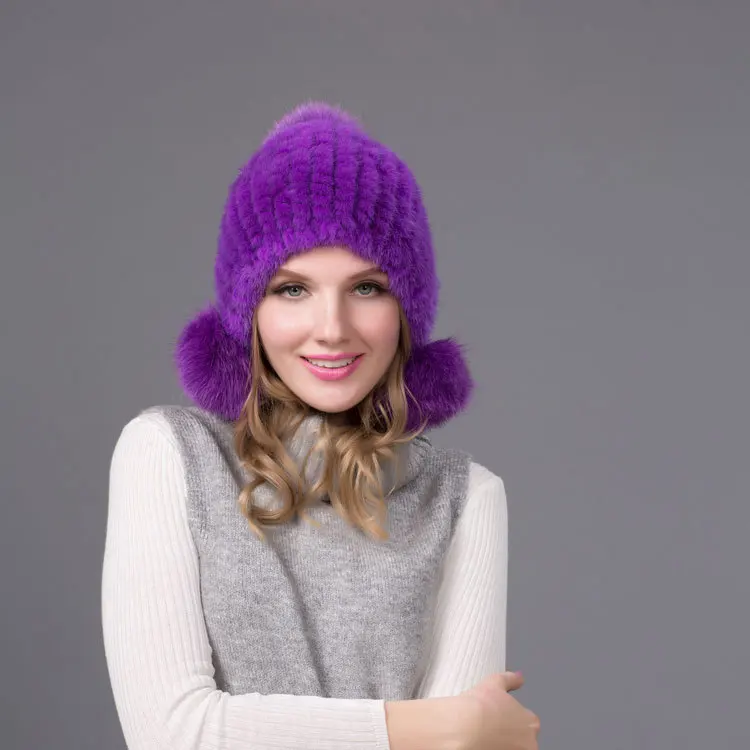 Winter New Mink Fur Grass Woven Hat Fashionable and Versatile, Encrypted and Thickened Mink Fur Ear Protection Hat