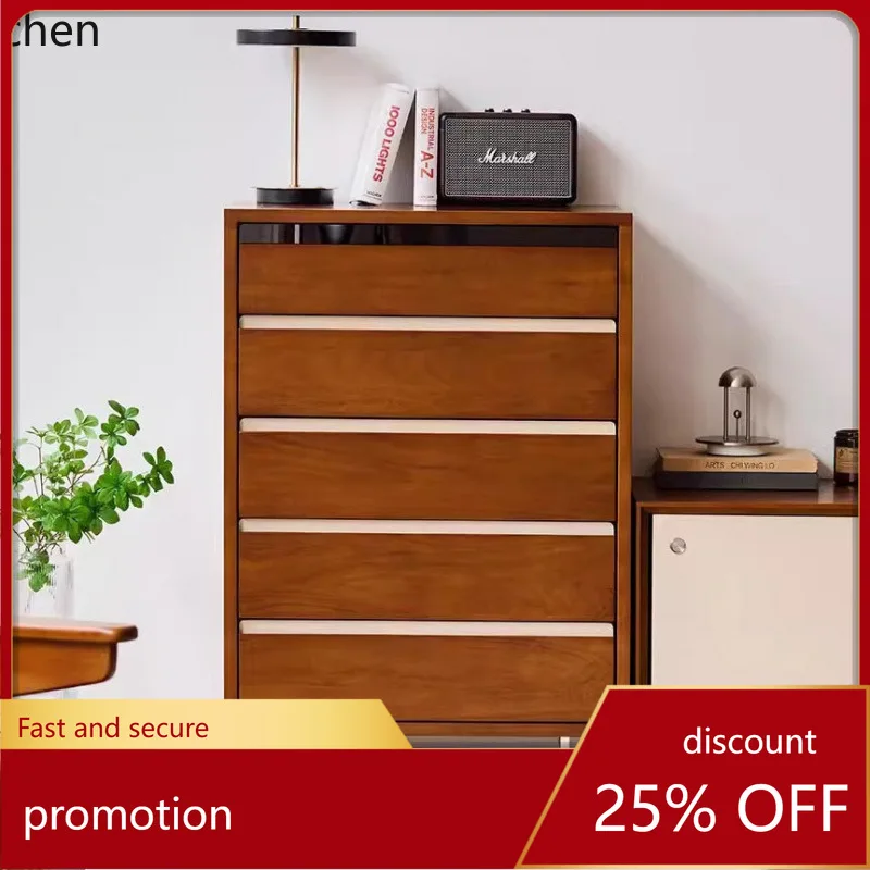 

ZML Solid Wood Chest of for Home Living Room with Sofa Side Storage Cabinet Bedroom Vintage Stainless Steel Five-Drawer Chest