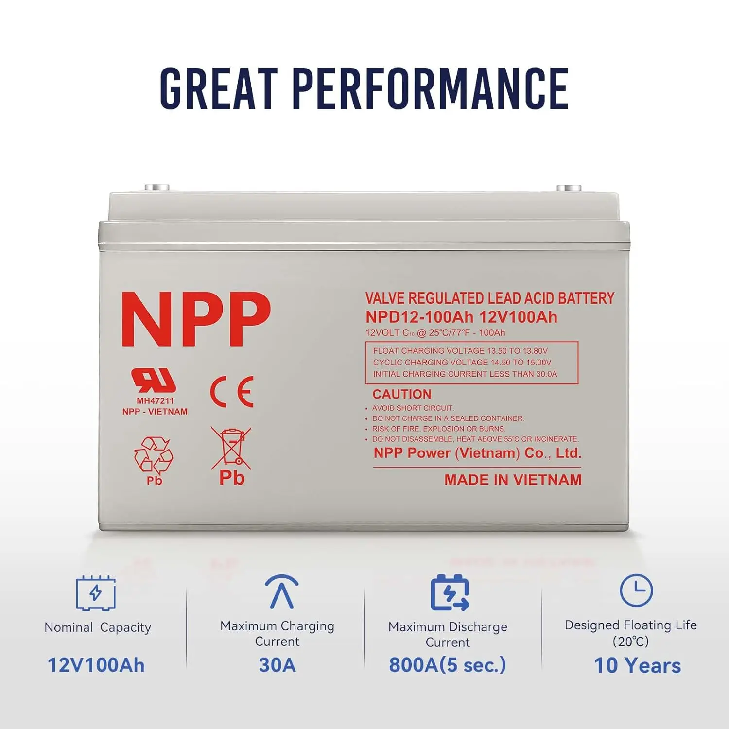 12V 100Ah Deep Cycle AGM Battery Sealed Rechargeable SLA Group 31 T16A Terminal UPS RV Marine Solar Off-Grid, Custom