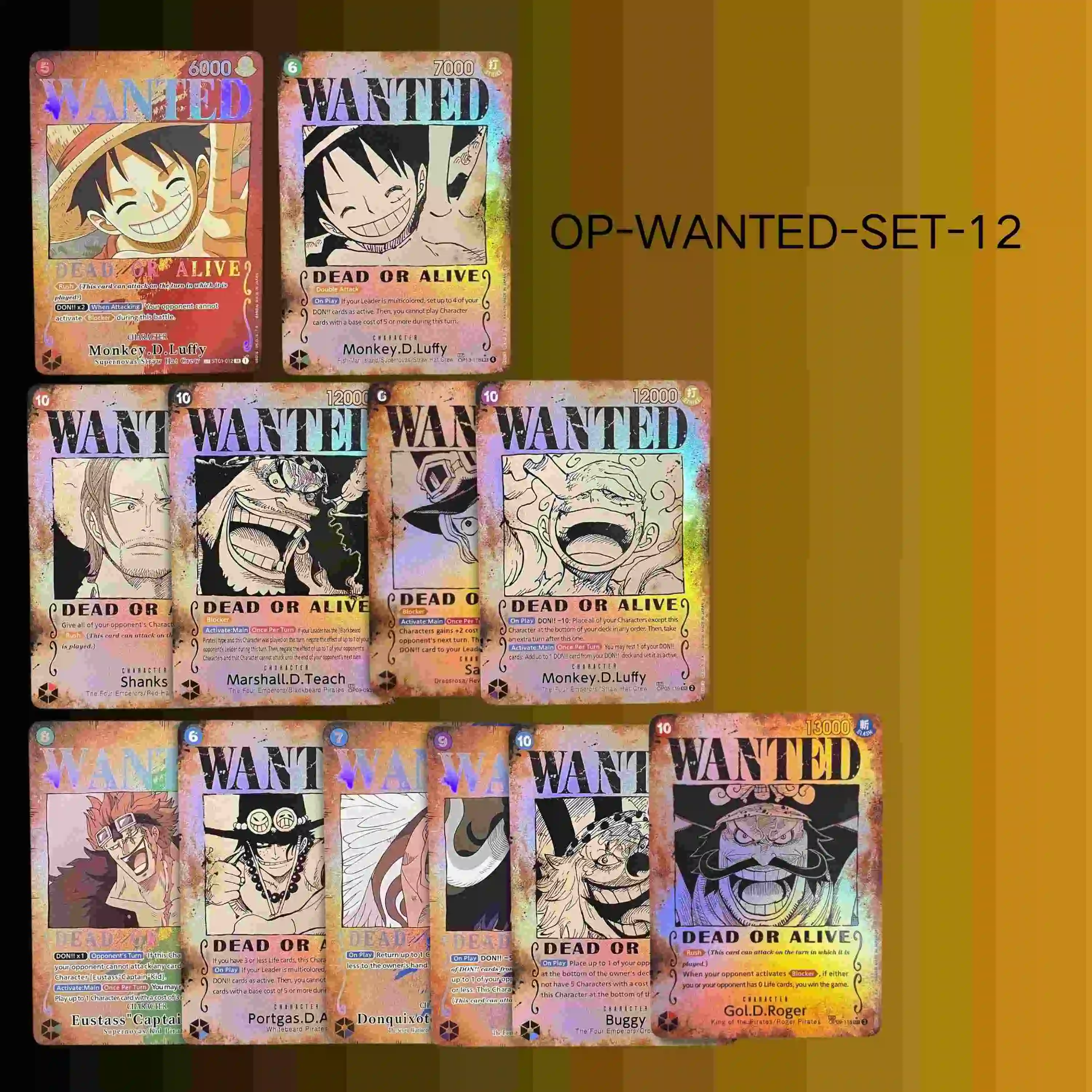 Wanted Poster One Piece Cards - Four Emperors Luffy Shanks Kaido Holographic Proxy Full Set