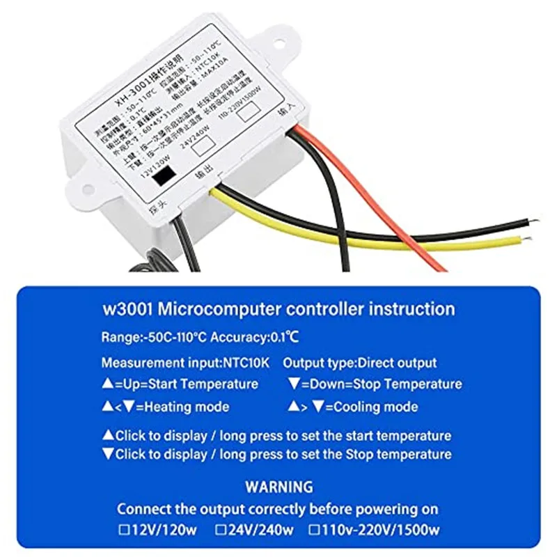 W3001 W3002 W3230 DC 12V 24V 110V 220V AC Digital Temperature Controller Thermostat With Control Switch Probe Relay Output