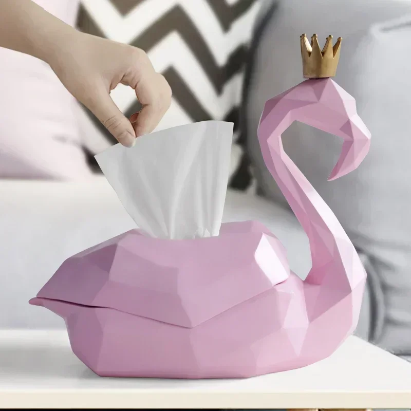 Modern Resin Cute Flamingo Tissue Box Ornament Home Livingroom Table Figurines Decoration Hotel Office Desktop Furnishing Crafts