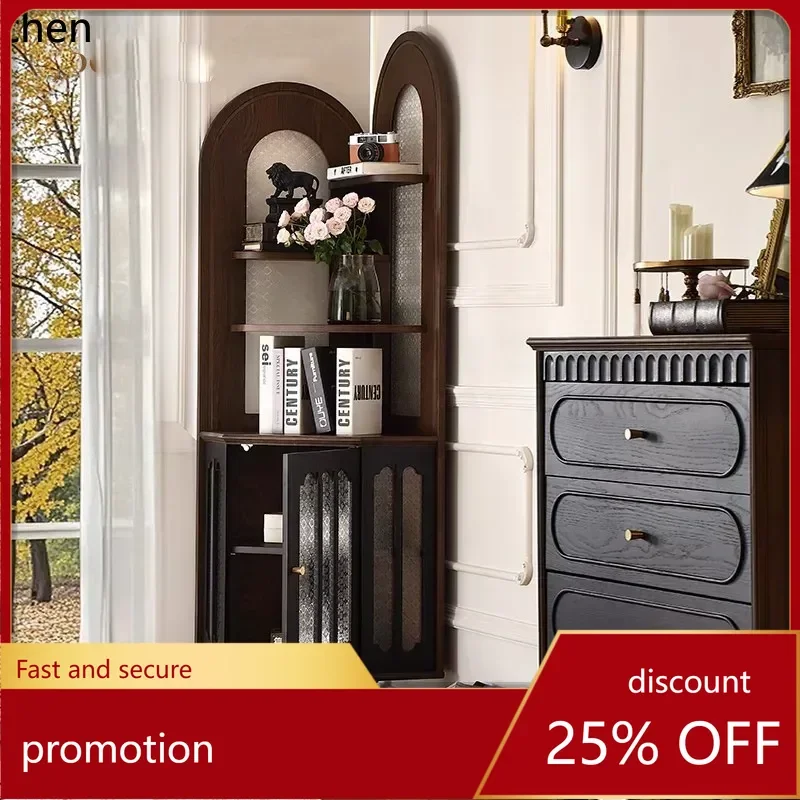 

YFY Retro Solid Wood Corner Cabinet Living Room Triangle Cabinet Storage Rack Wall-Mounted Integrated