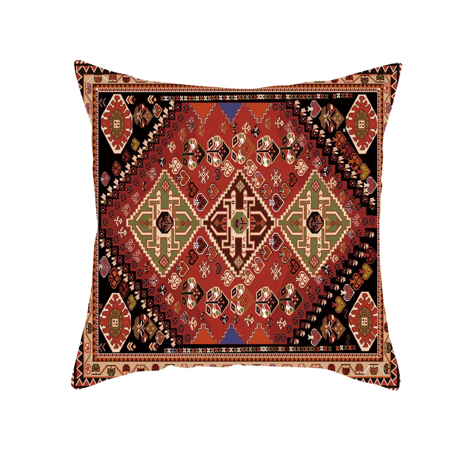 Retro Red Pattern Turkish Persian Carpet Flax Hug Pillow House Home Pillow Throw Pillows 24x24