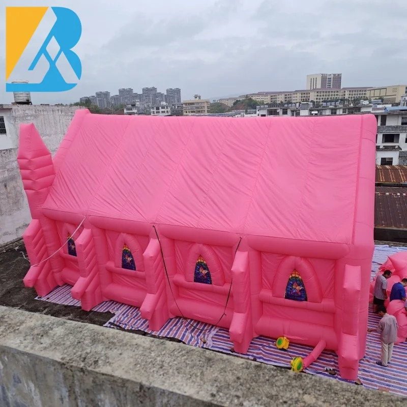 Custom Built 16 Meters Huge Pink Inflatable Church Tent for Event Party Toys