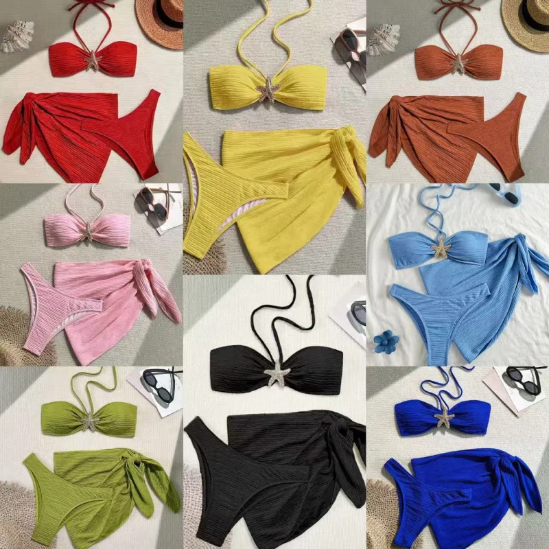 

Сексуальный однотонный купальник-бикини 2026 для женщин, быстросохнущий раздельный купальник-бикини