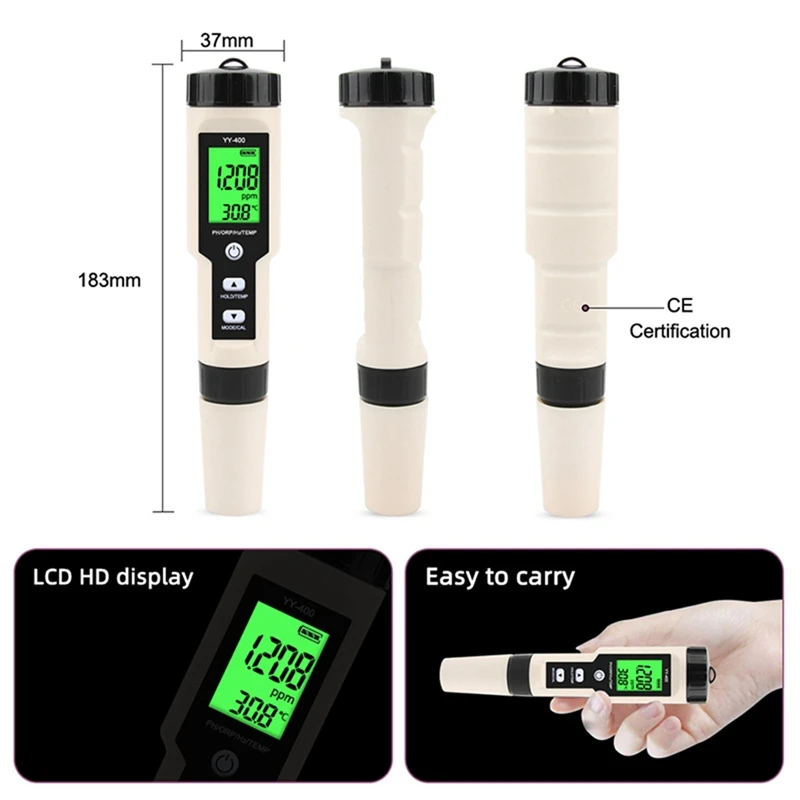 New YY-400 Hydrogen Ion Concentration Water Quality Test Pen PH/ORP/H2 And TEM 4 In 1 Digital Drinking Water Meter