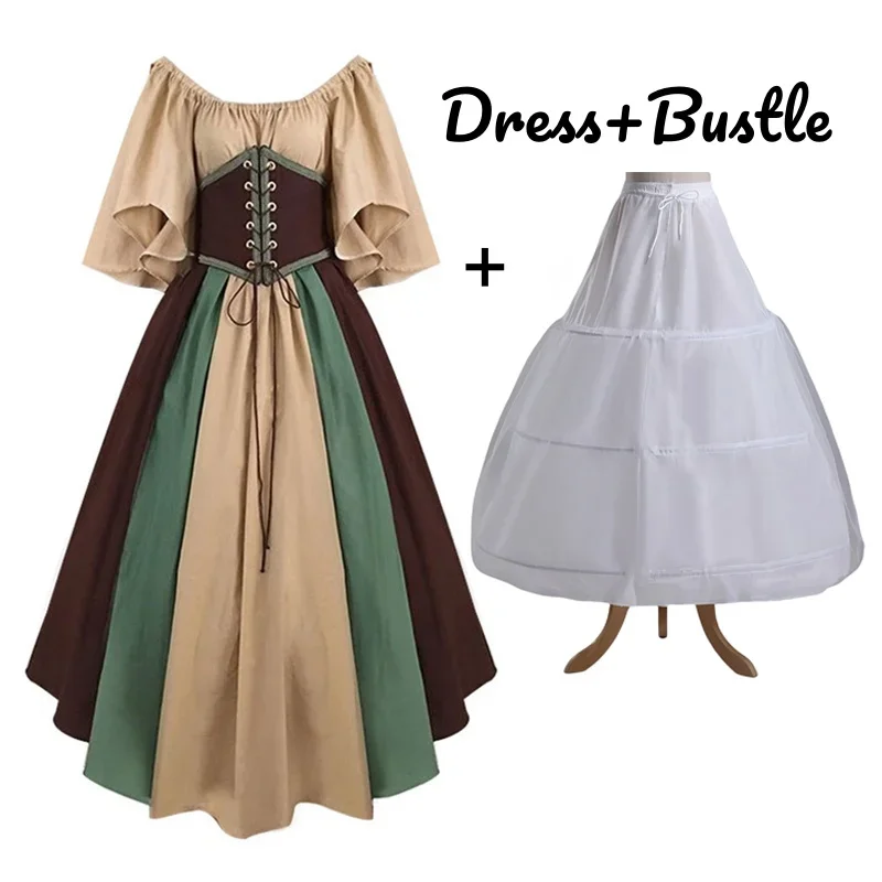 SN60 المرأة القرون الوسطى زي تأثيري خمر فيكتوريا الدانتيل يصل كرنفال حفلة فستان طويل حجم كبير مضيئة كم الكرة ثوب C5 & 8 $