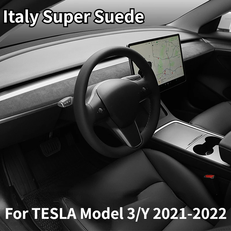 Italy Super Suede Interior Trim Cover For Tesla Model 3 2018-2023 Model Y 2020-2024 Black Decorative Panel Patch Accessories