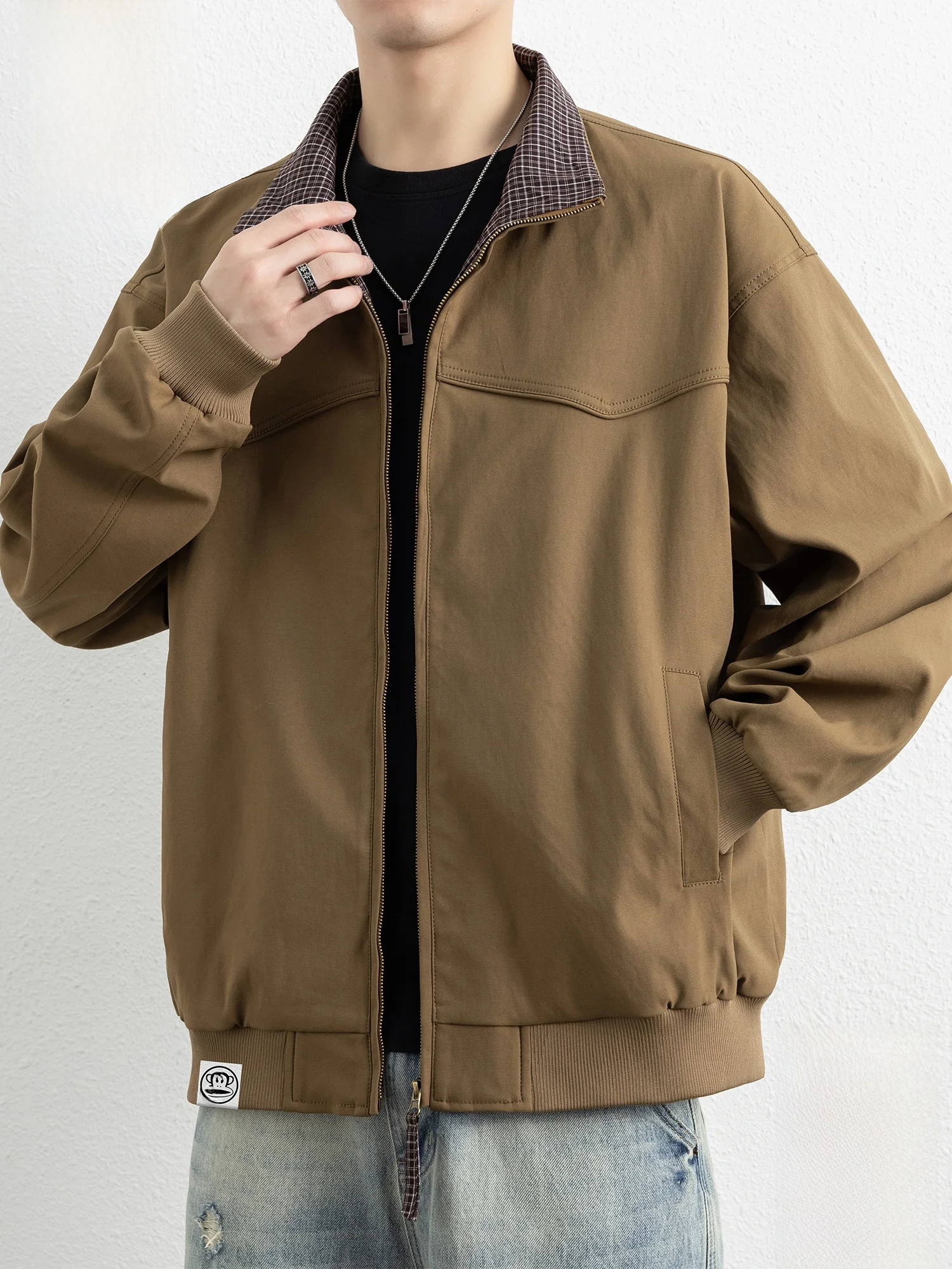 

PaulFrank Heavyweight Patchwork Collar Casual Jaet Men's Spring New Loose Plaid Outerwear Youth Faion Polyester Fiber