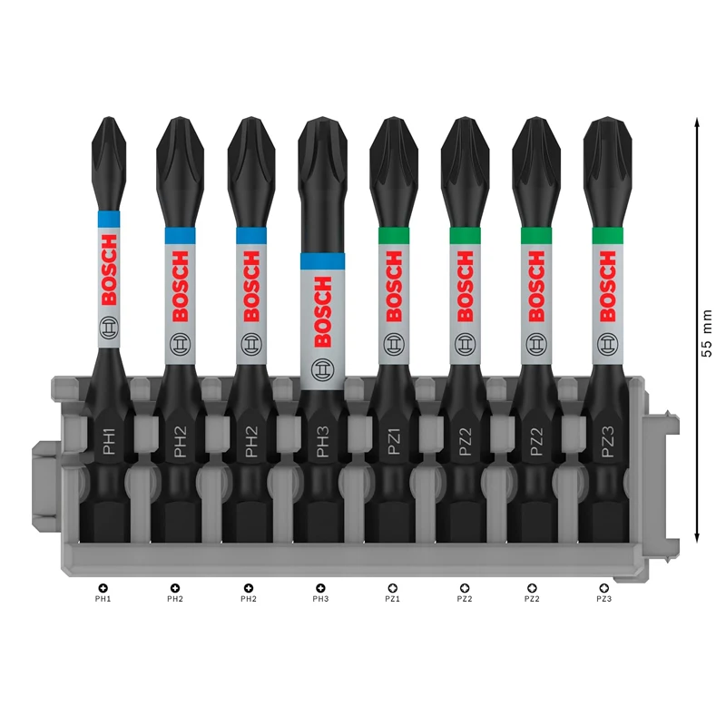 BOSCH 2608522328 Impact Control Electric Screwdriver Bit Set High Hardness Alloy 55mm 8 Piece Power Tool Part