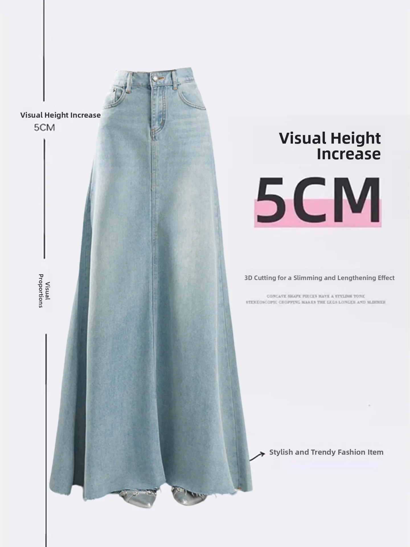Korean Style Frayed Hem Denim Midi Skirt Women's New plus Size Flattering High Waist A-Line Skirt Casual Cotton Blend