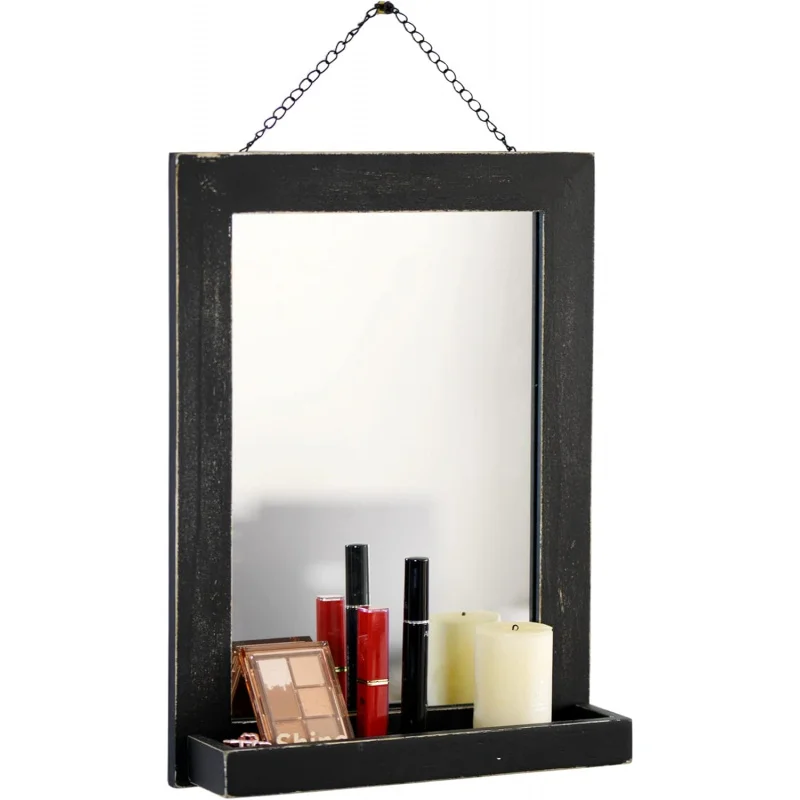 

Funerom 11.8 x 15.8 inch Vintage Wood Farmhouse Wall Mirror Hanging Wall Mirror Living Room or Bathroom Vanity Black