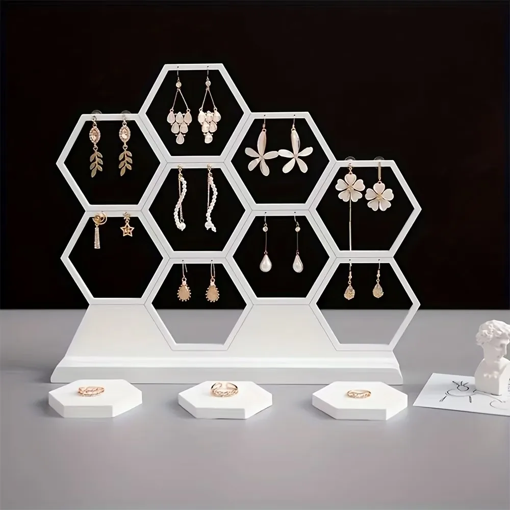 1set Earring Storage Silicone Mold, Hollow Hexagonal Jewelry Display with Stand Trinket Molds for Resin Plaster Concrete Casting