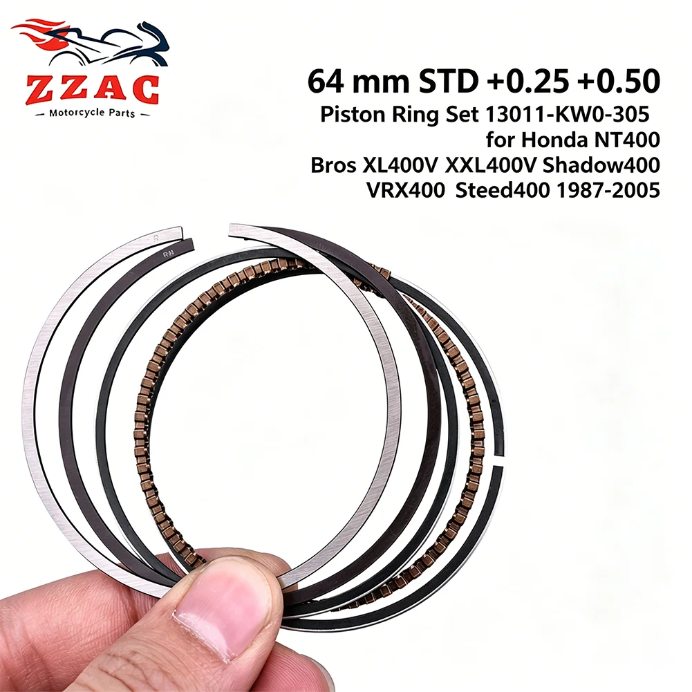 2 Sets/Lot 64 mm STD +0.25 +0.50 Piston Ring Set 13011-KW0-305 for Honda NT400 Bros XL400V Shadow400 VRX400 Steed400 1987-2005