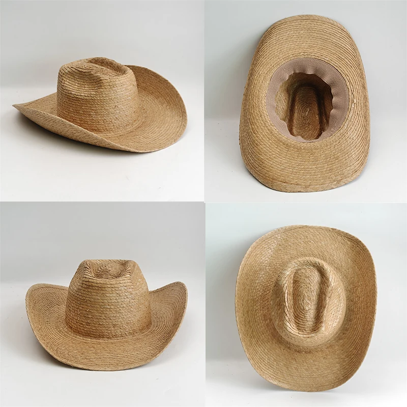 Minimalist Western Cowboy Hat Plain Natural Straw Sun Hat Wide Brim Roll Up Cowgirl Cap Summer Outdoor Travel Jazz Hats Wholesal