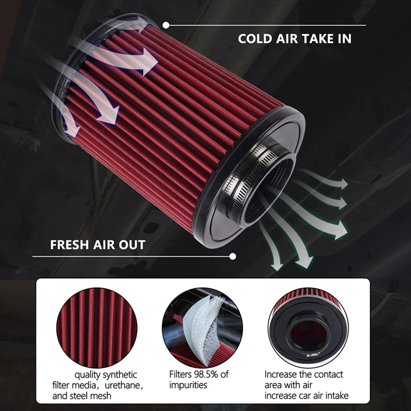 70MM High Flow Car Air Filter E-2993 Cold Air Intake Air Filter For Ford Focus Escape MKC RS-OFI106