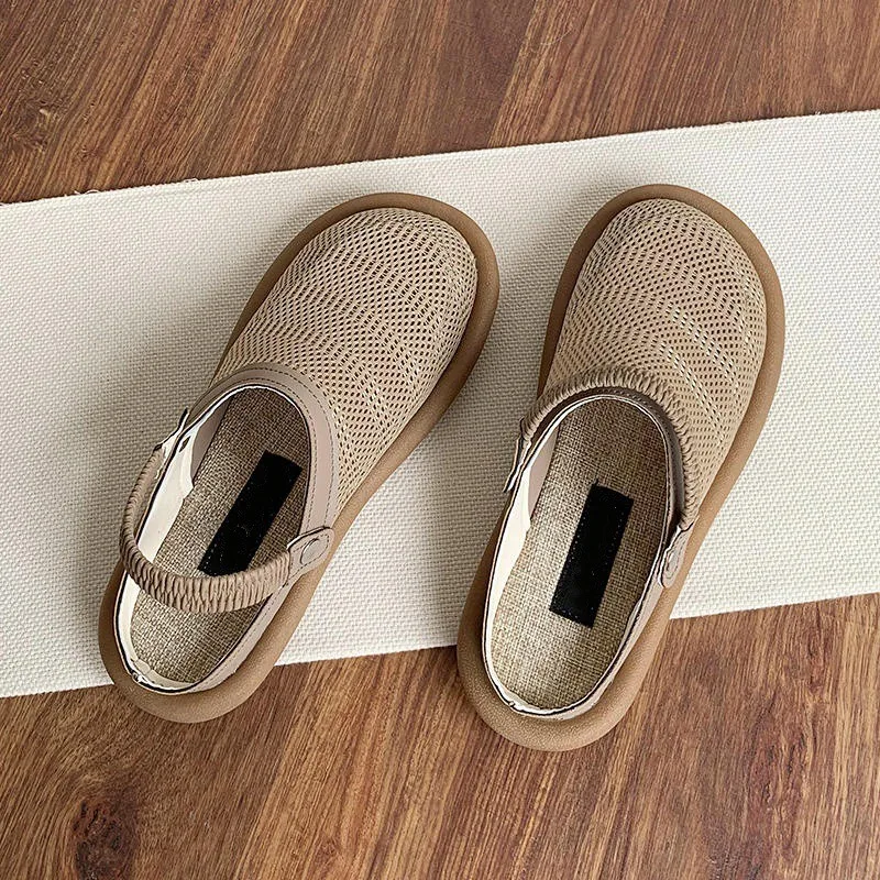 

Summer Women's Sandals Fashion BaoTou Half Slipper Mesh Breathable Hollow Sandals for Women Casual Walking Flats Linen Sandalias