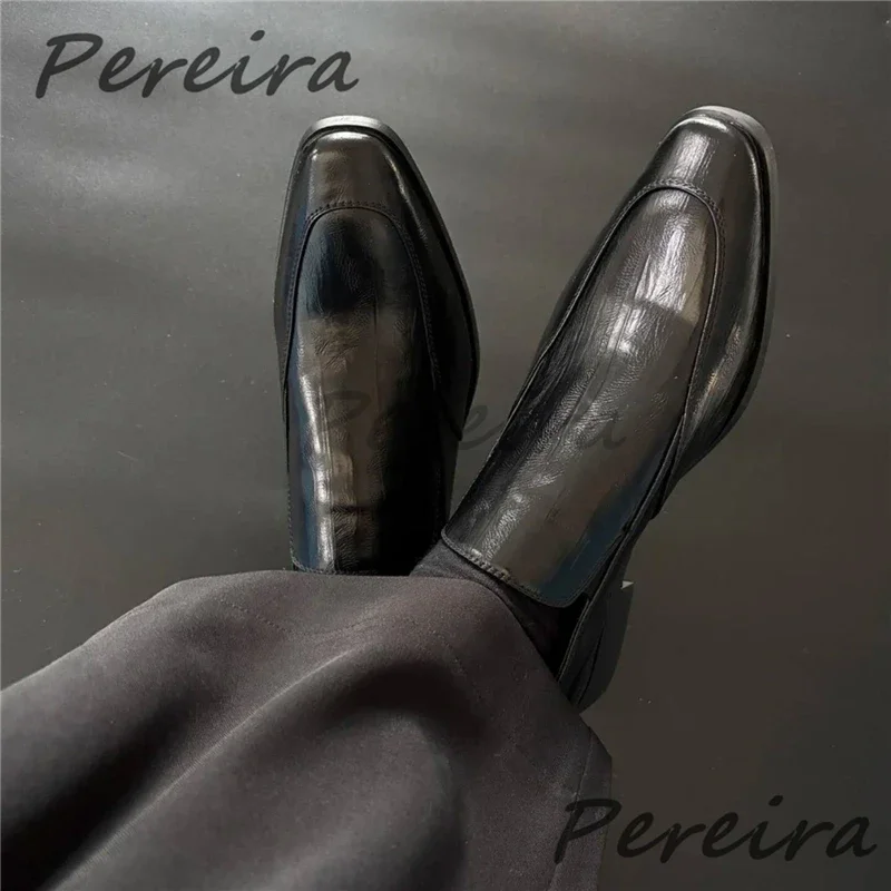 Niche Design Men's Casual Business Shoes Black Leather Pointed Toe Slip-On Loafers Daily Versatile Party Wedding Dress Shoes
