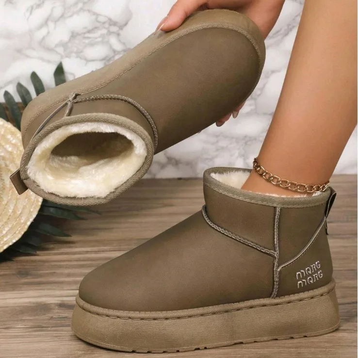 Ankle Boots for Women Platform Snow Boots Suede Plush Warm Casual Flat Shoes Winter Thick Fashion Deep Khaki Chelsea Women Boots