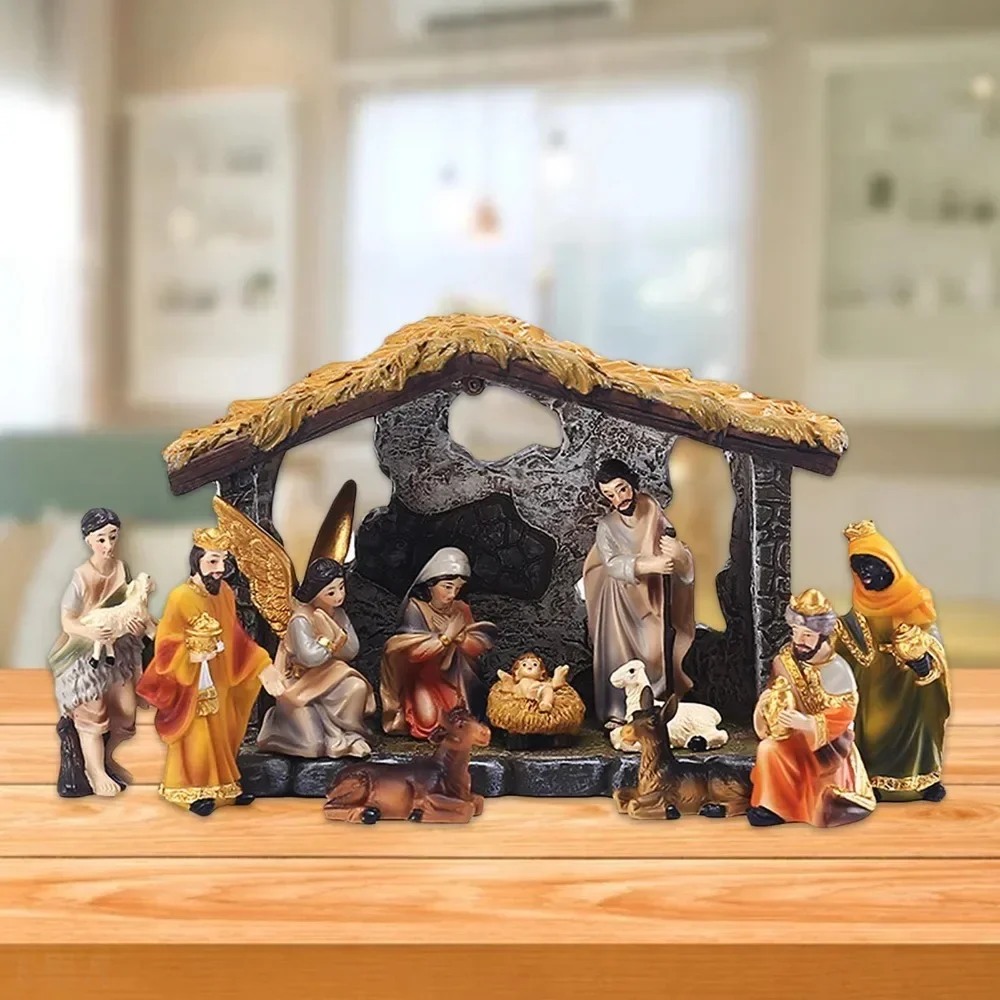 NEW Resin Handpainted Nativity Figurine Nativity Scene Statue Set Religious Worship Home Decor