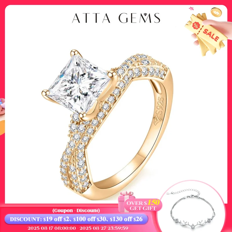 

Attagems 2.0CT AU750 18K 14K 10K белое золото, Муассанит, кольцо для женщин, принцесса, Cut D VVS роскошное кольцо для помолвки, звенья, подарки