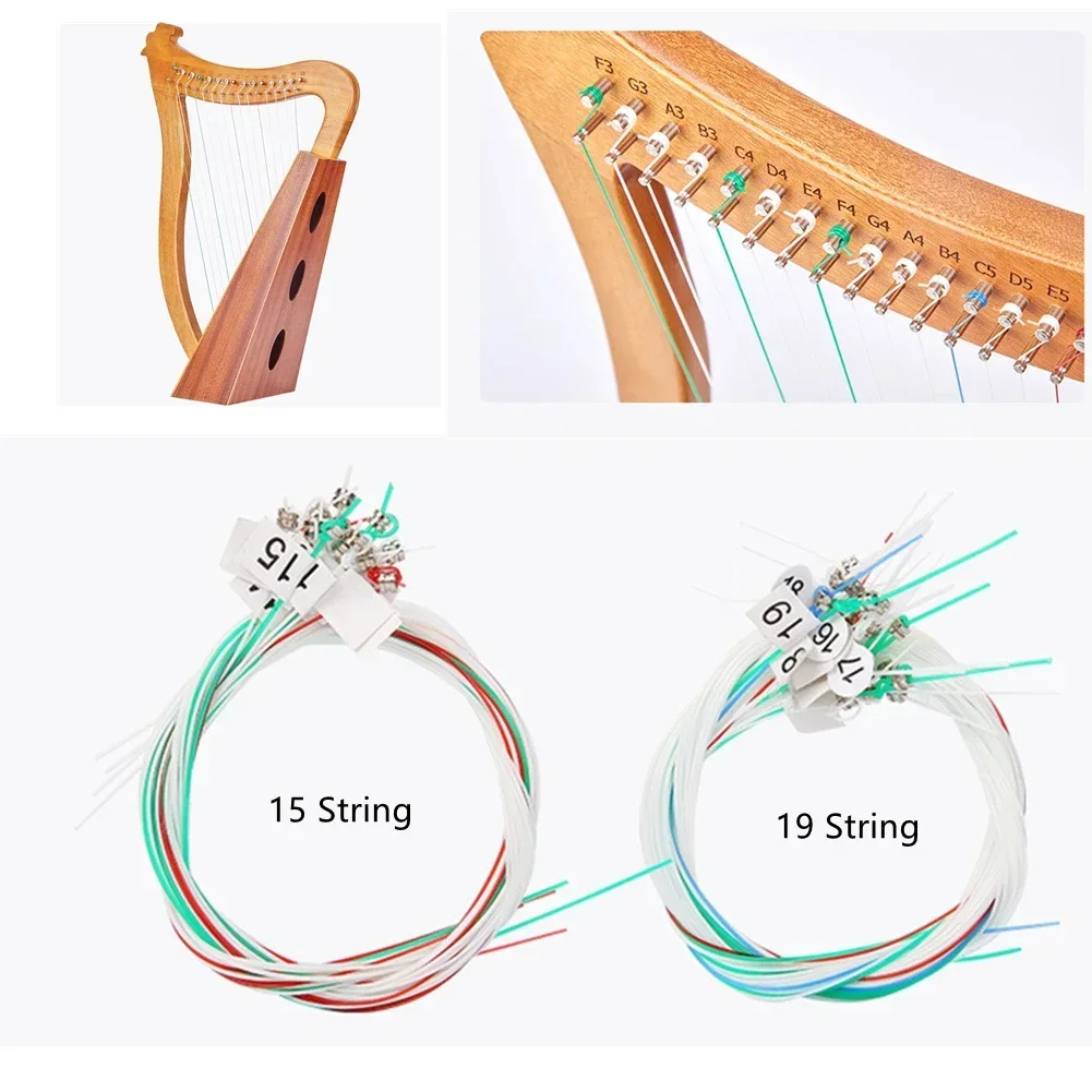 15/16/19/21/24Strings Lyre Brass Strings Set Lyre Harp Nylon String Replacement For Musical Instrument Laiya Piano String